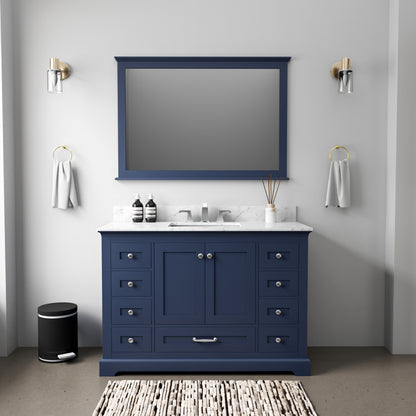 Navy Blue Single Bath Vanity 48 in. W x 22 in. D, with Carrara Marble Top