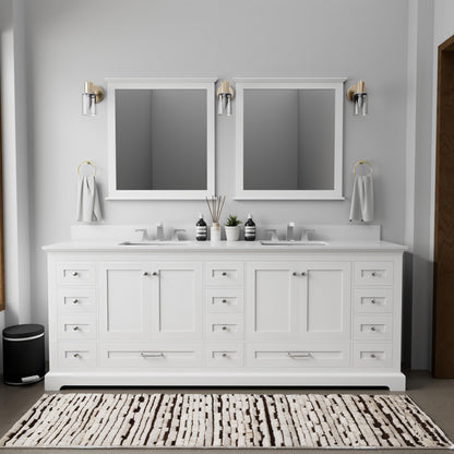White Double Bath Vanity 84 in. W x 22 in. D, Cultured Marble Top, and Faucet Set