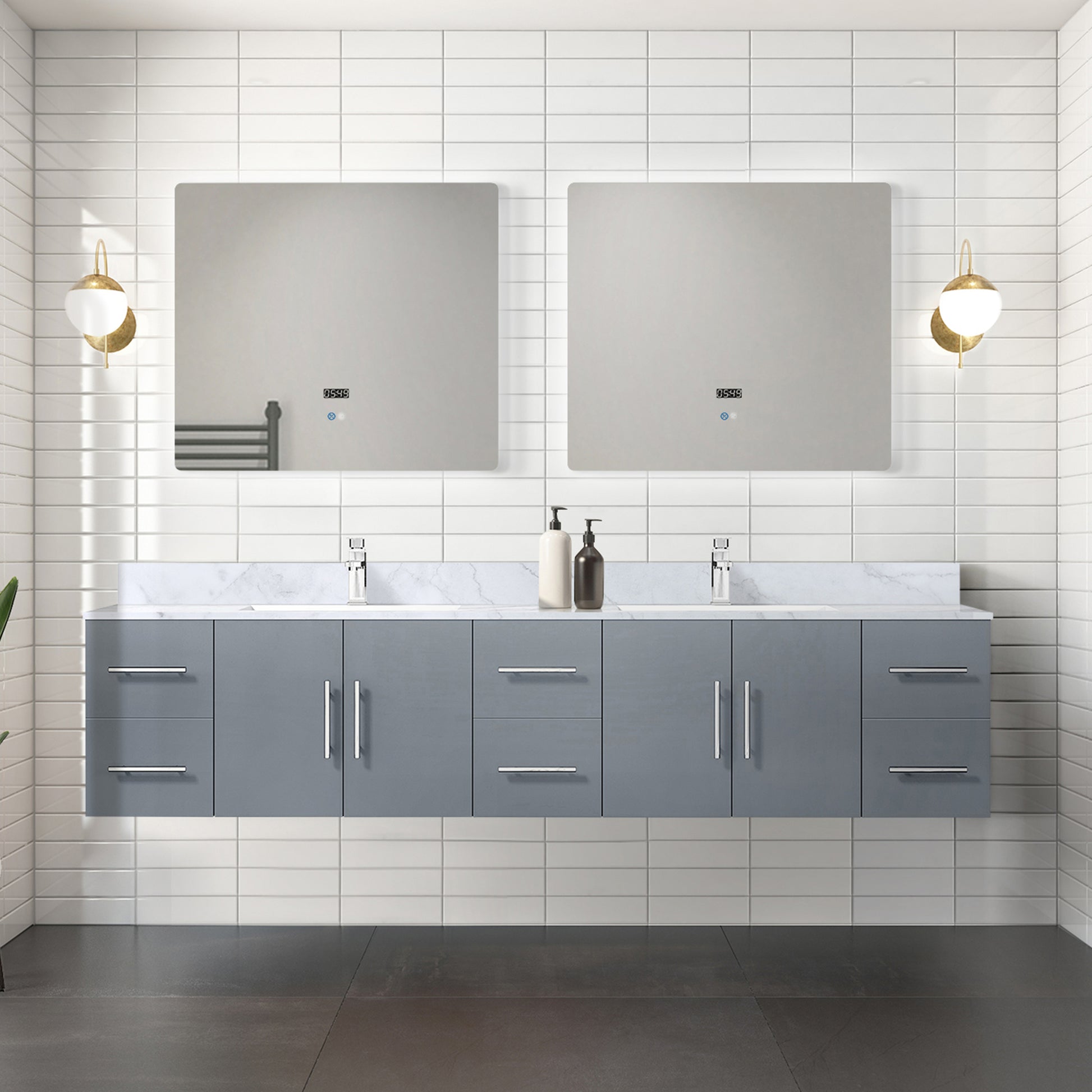 Dark Grey Double Bath Vanity 84 in. W x 22 in. D, with Carrara Marble Top