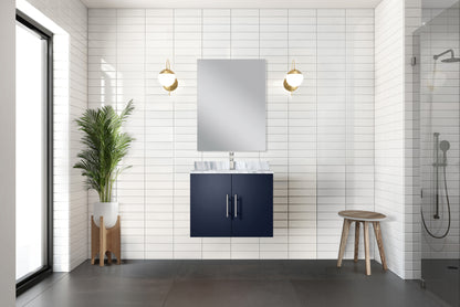Navy Blue Bath Vanity with Marble Top - 24" Storage