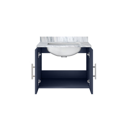 Navy Blue Bath Vanity with Marble Top - 24" Storage