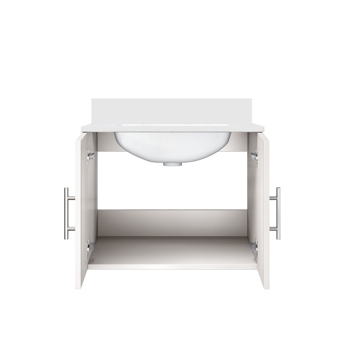 Glossy White Bathroom Vanity with Quartz Top