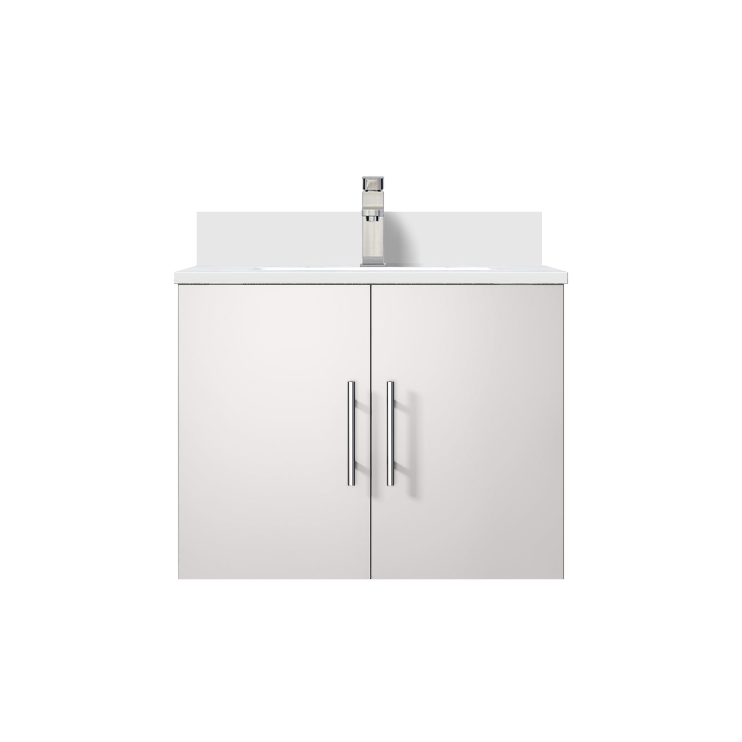 Glossy White Bathroom Vanity with Marble Top & Faucet