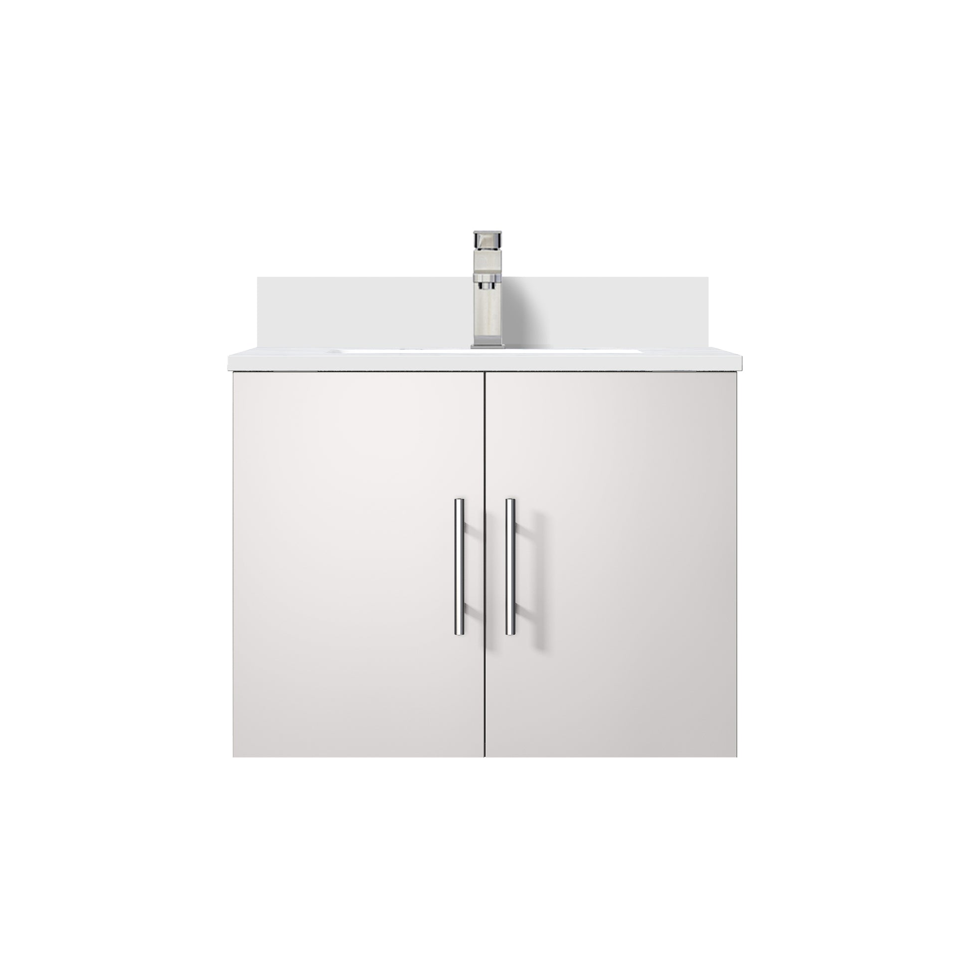 Glossy White Bathroom Vanity with Marble Top & Faucet