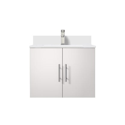 Glossy White Bathroom Vanity with Marble Top & Faucet