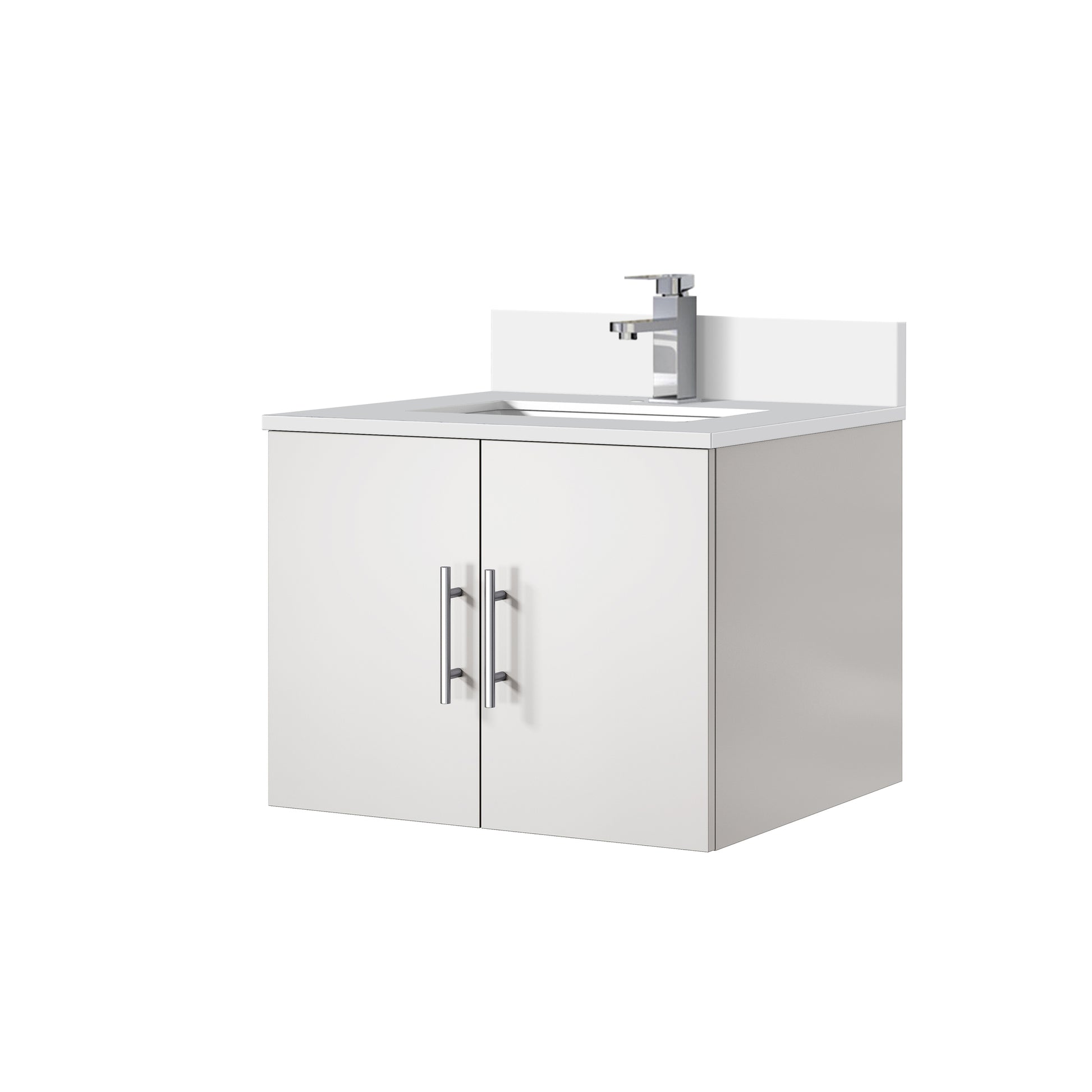Glossy White Bathroom Vanity with Marble Top & Faucet
