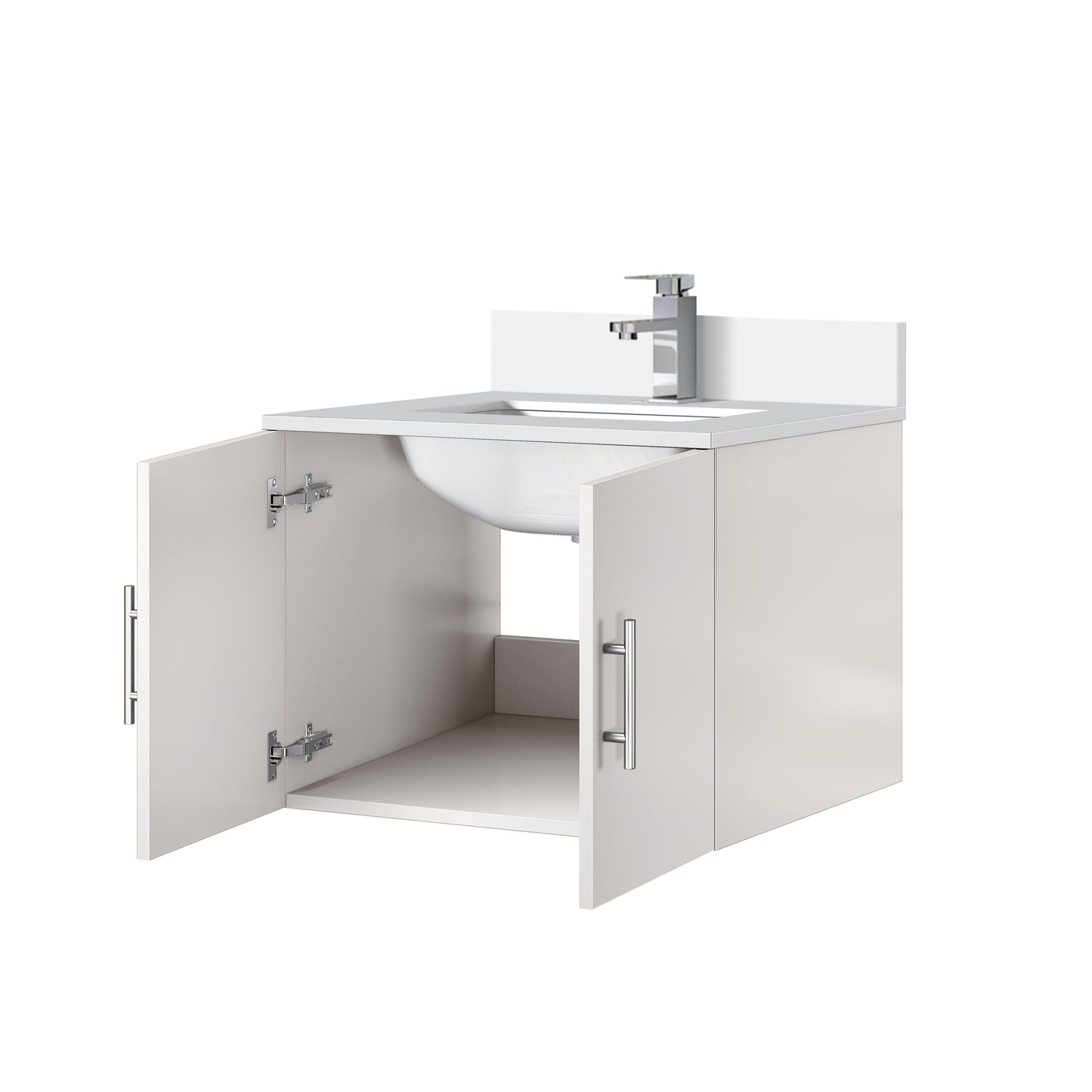 Glossy White Bathroom Vanity with Marble Top & Faucet