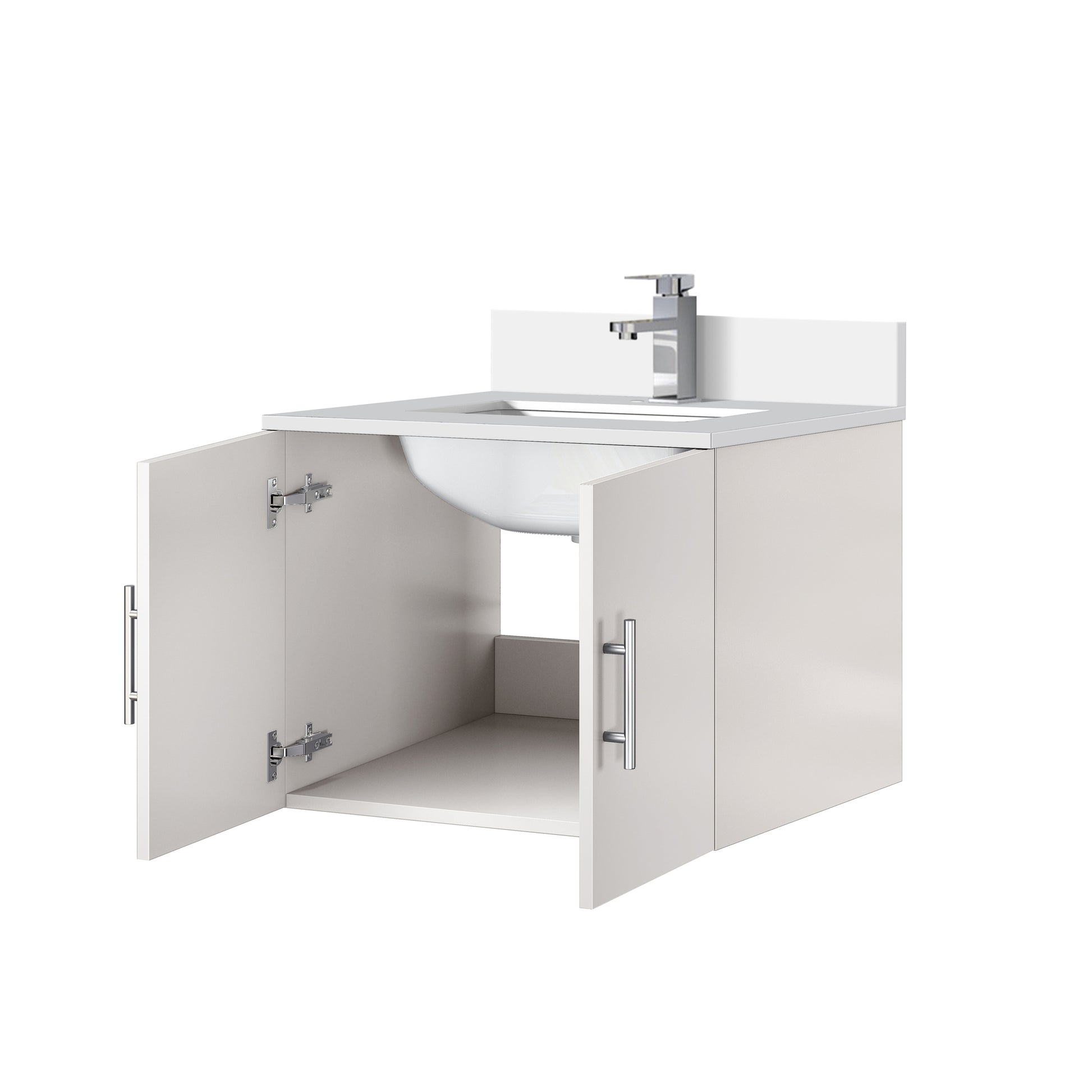 Glossy White Bathroom Vanity with Marble Top & Faucet
