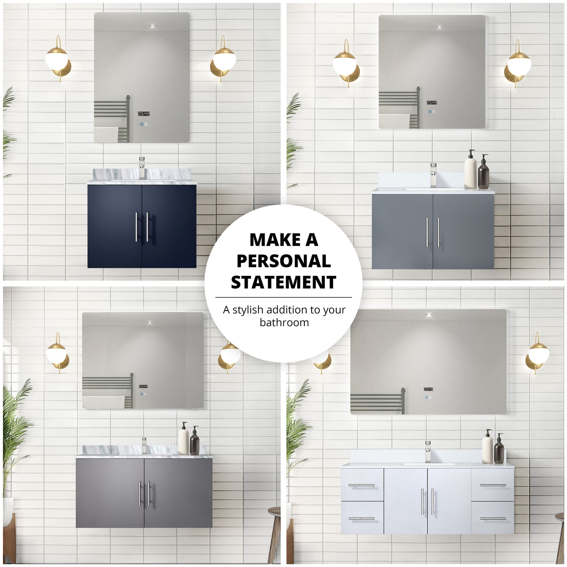 Glossy White Bathroom Vanity with Marble Top & Faucet