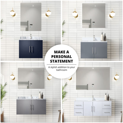 Glossy White Bathroom Vanity with Marble Top & Faucet