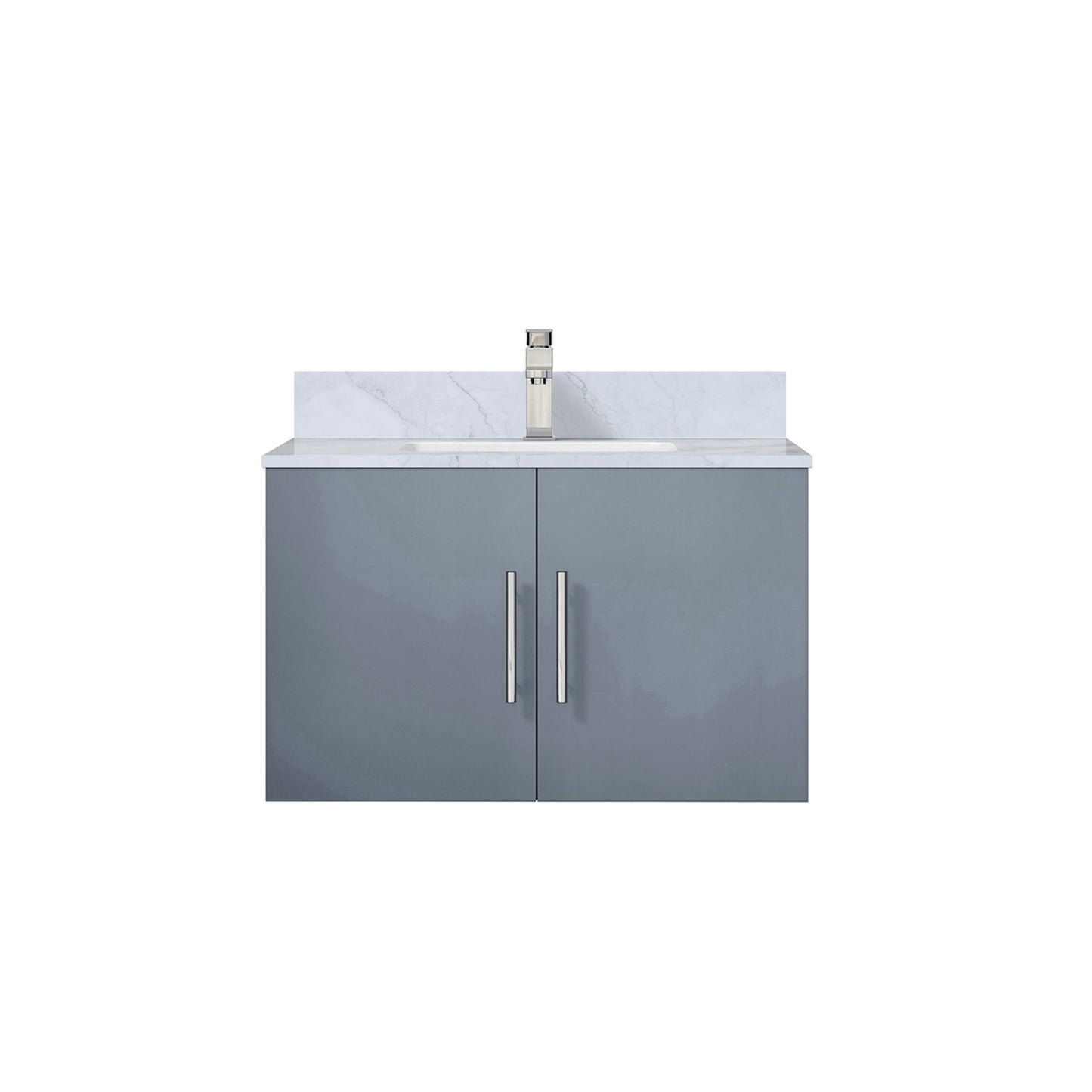 Dark Grey Bath Vanity with Marble Top & Faucet - Storage Solution
