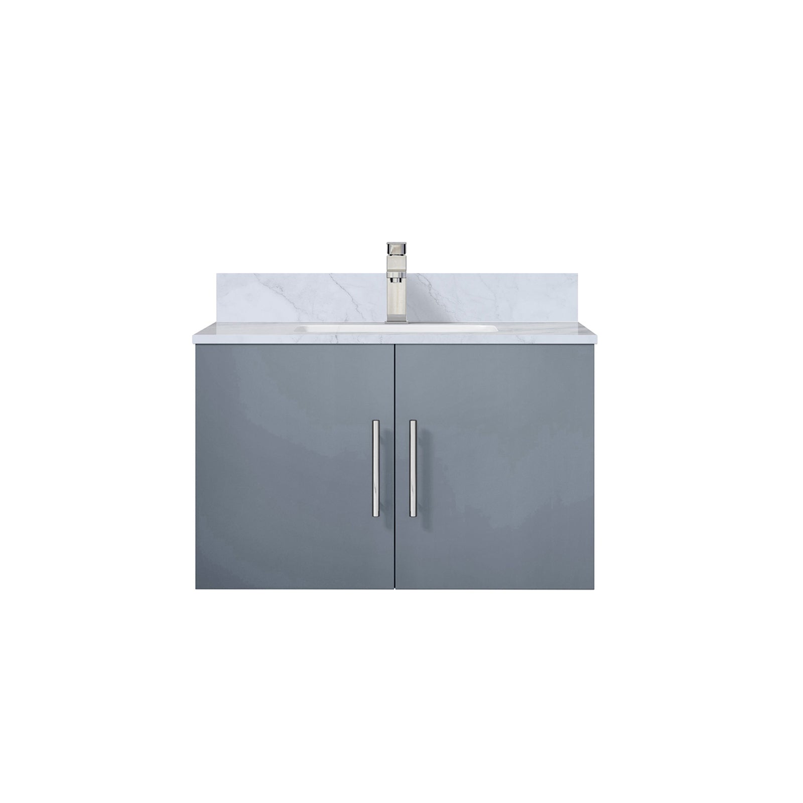 Dark Grey Bath Vanity with Marble Top & Faucet - Storage Solution