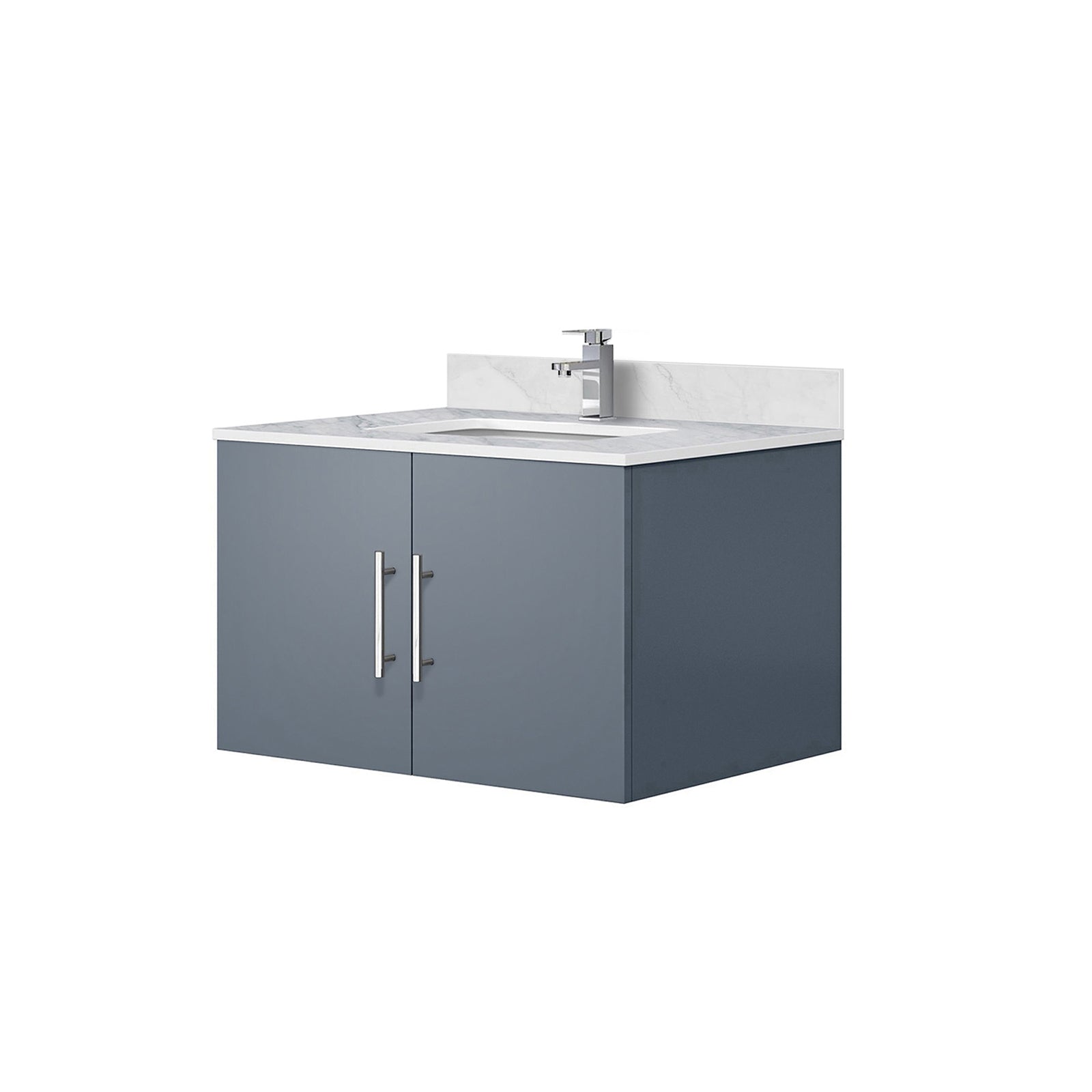 Dark Grey Bath Vanity with Marble Top & Faucet - Storage Solution