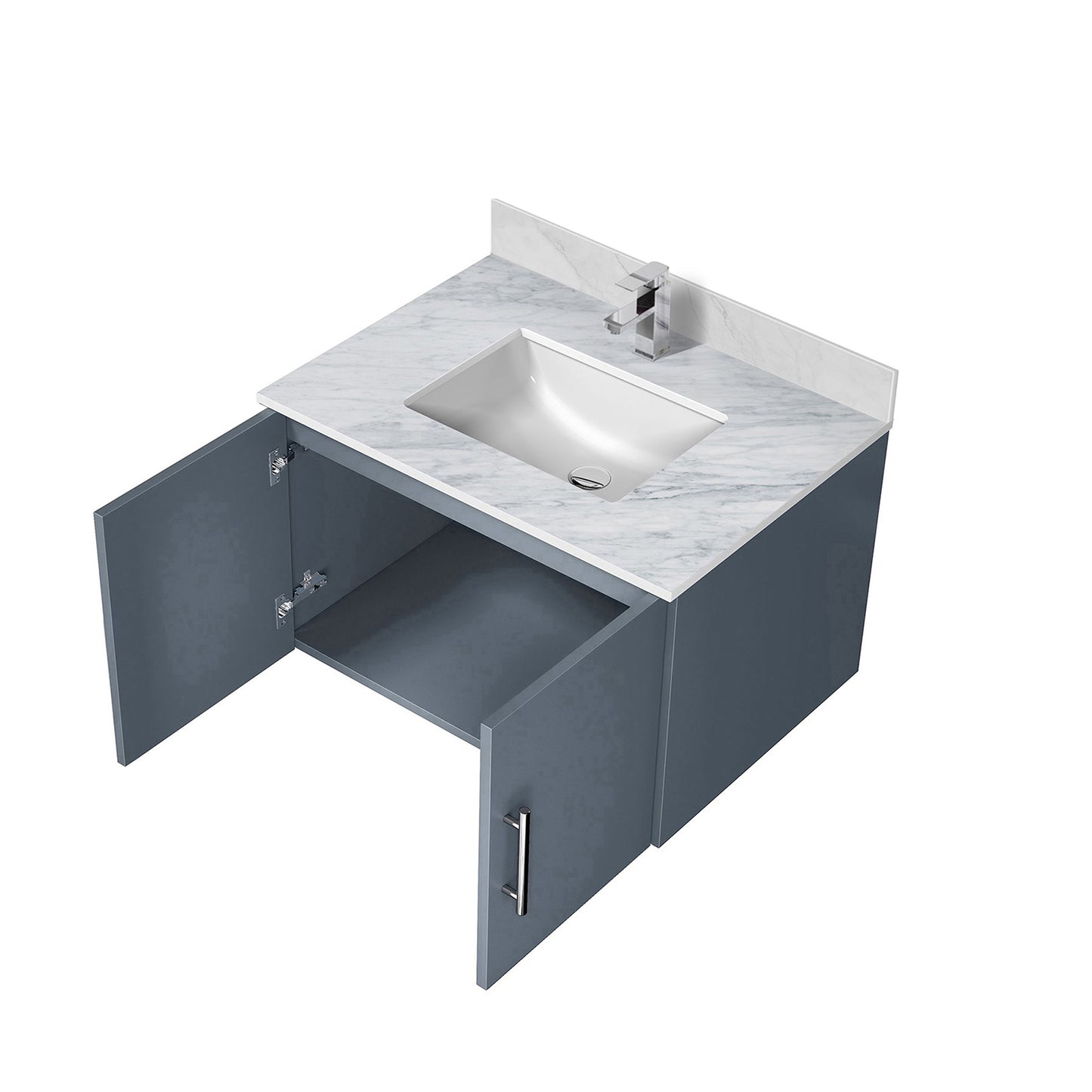 Dark Grey Bath Vanity with Marble Top & Faucet - Storage Solution