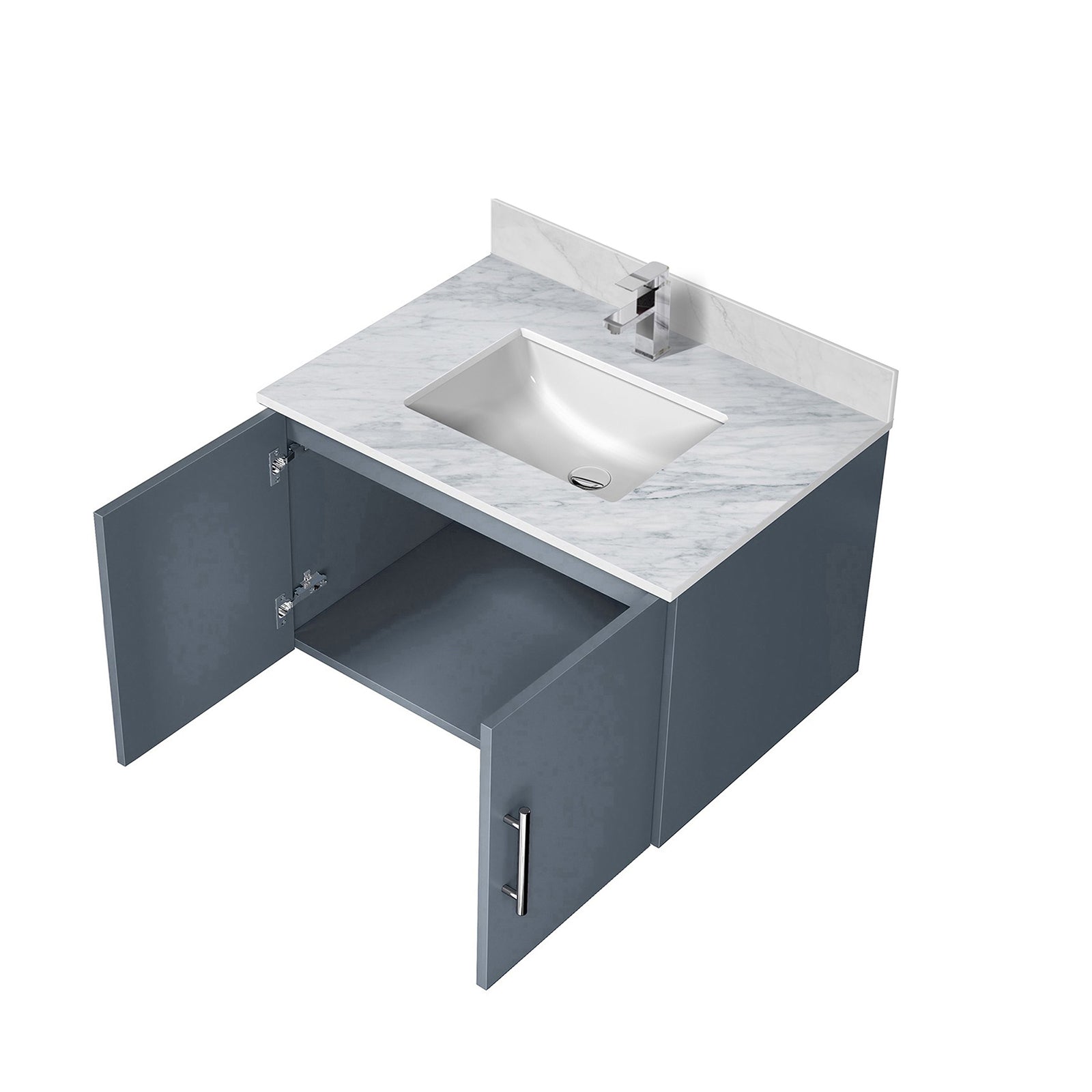 Dark Grey Bath Vanity with Marble Top & Faucet - Storage Solution