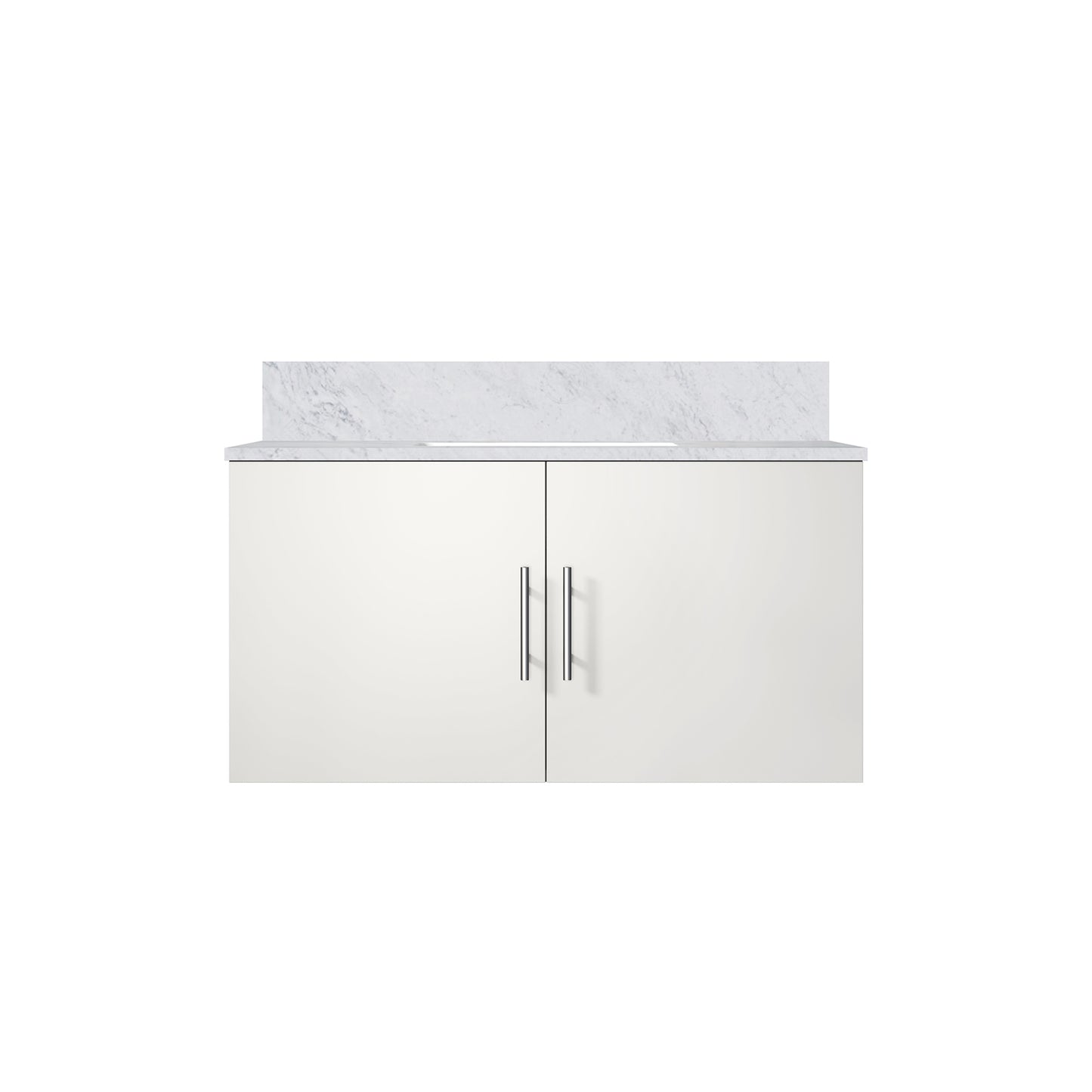 Glossy White Bathroom Vanity with Marble Top