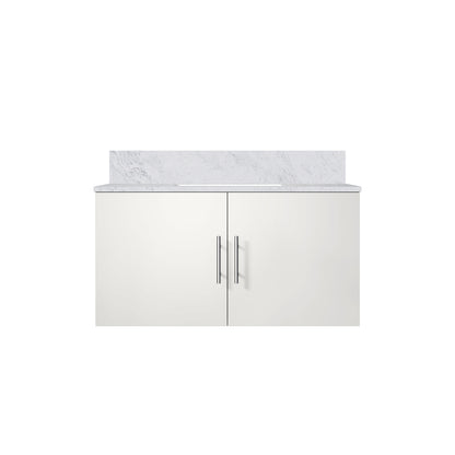 Glossy White Bathroom Vanity with Marble Top