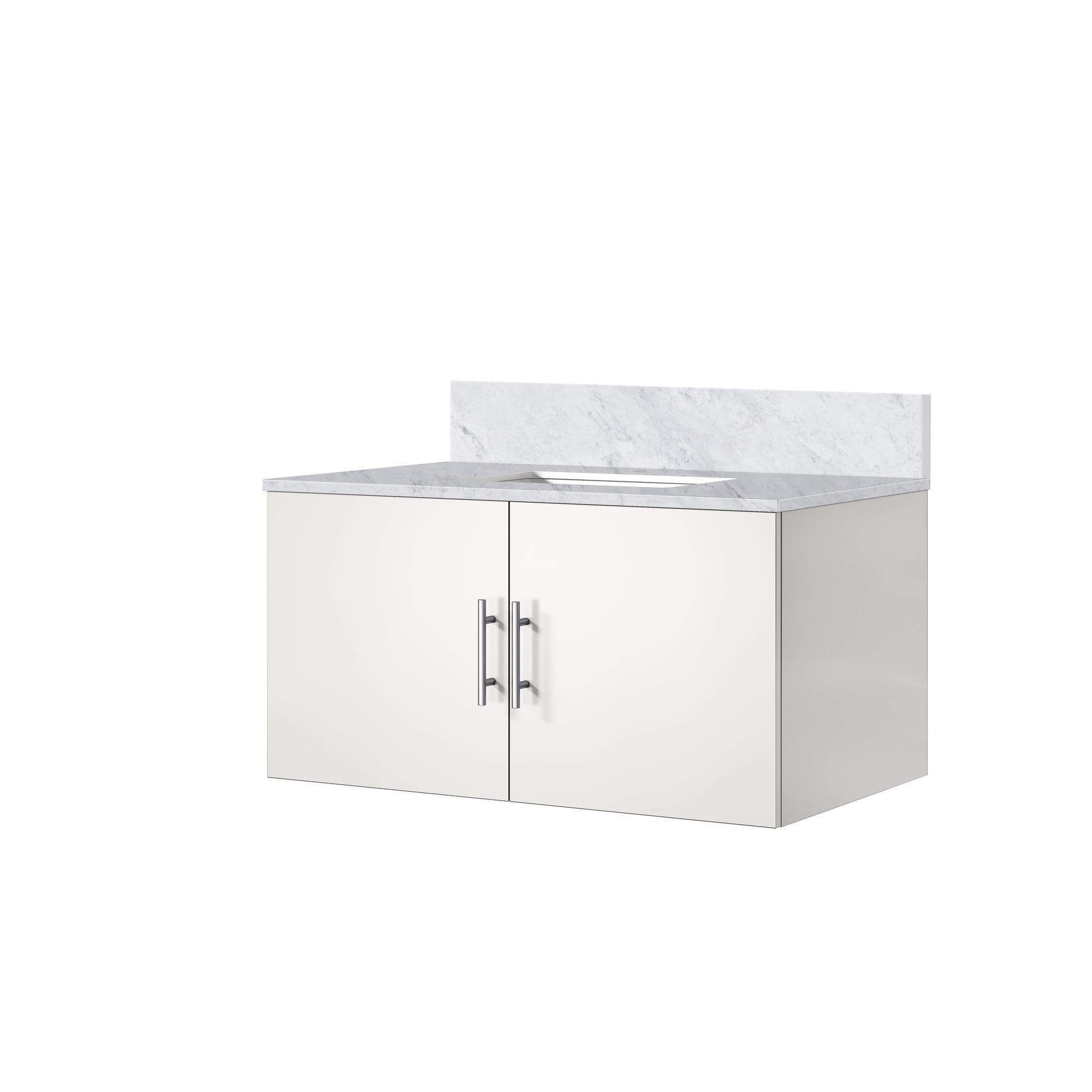 Glossy White Bathroom Vanity with Marble Top