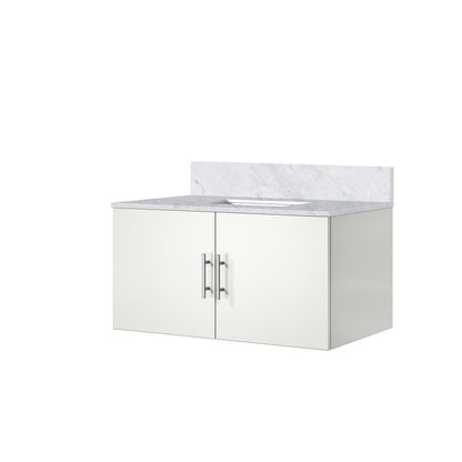 Glossy White Bathroom Vanity with Marble Top