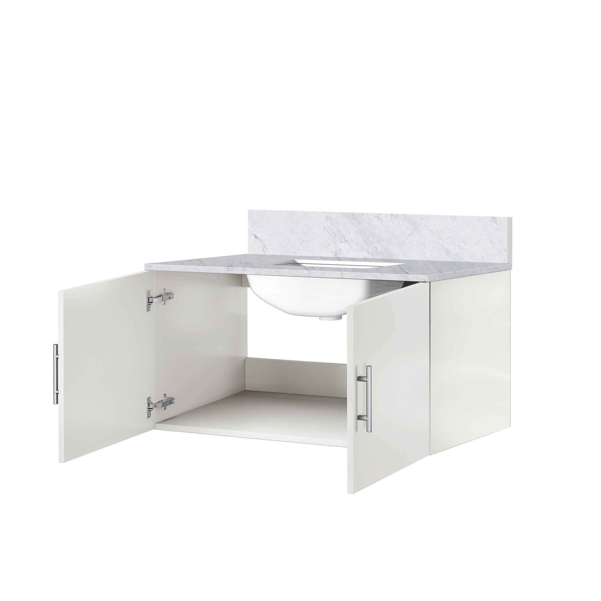 Glossy White Bathroom Vanity with Marble Top