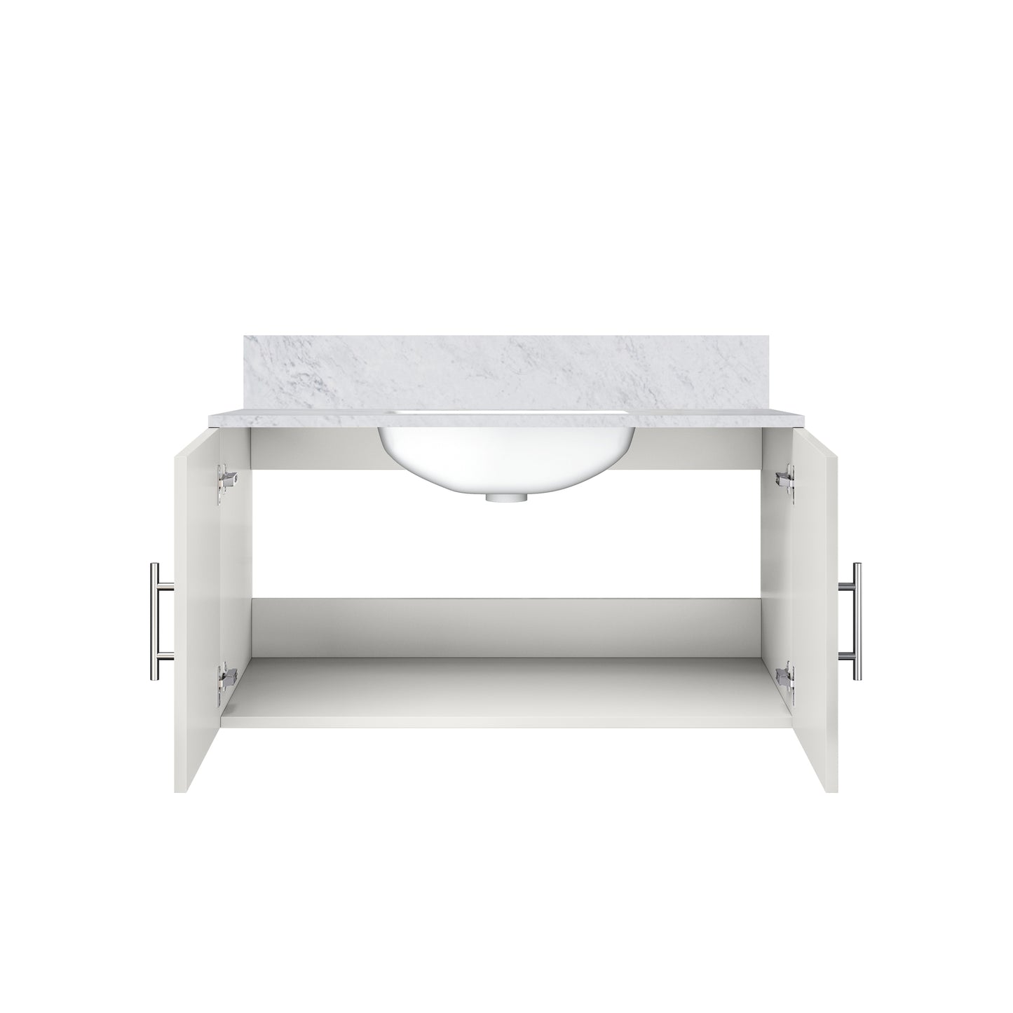 Glossy White Bathroom Vanity with Marble Top