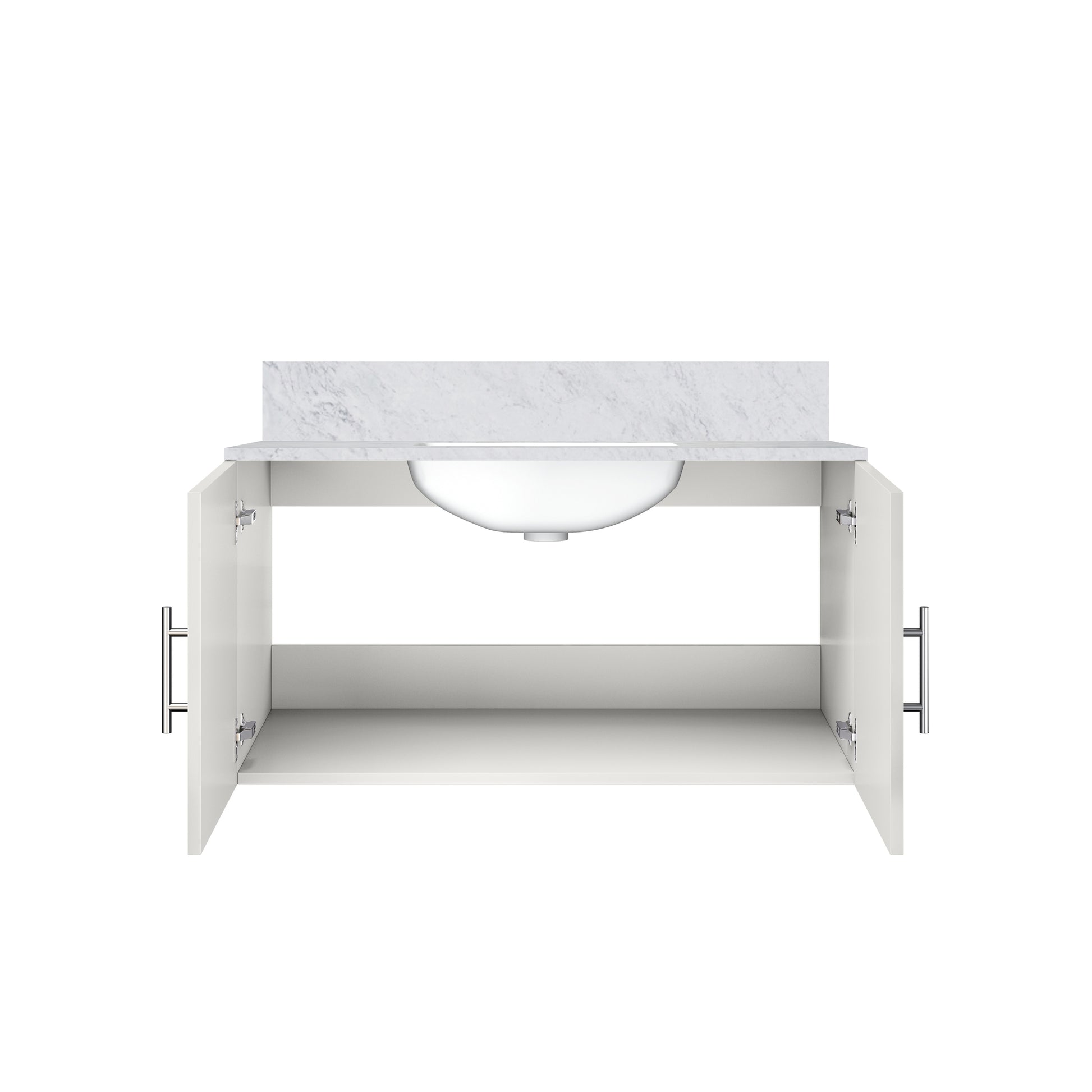 Glossy White Bathroom Vanity with Marble Top