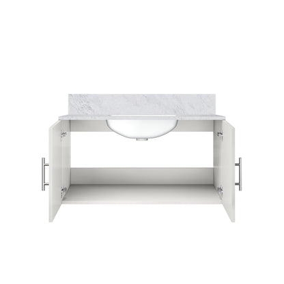 Glossy White Bathroom Vanity with Marble Top