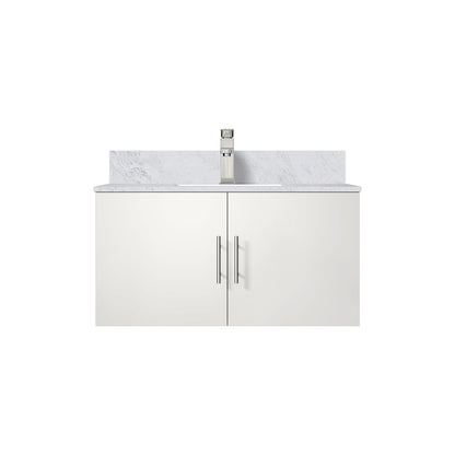 Glossy White Bathroom Vanity with Marble Top & Faucet