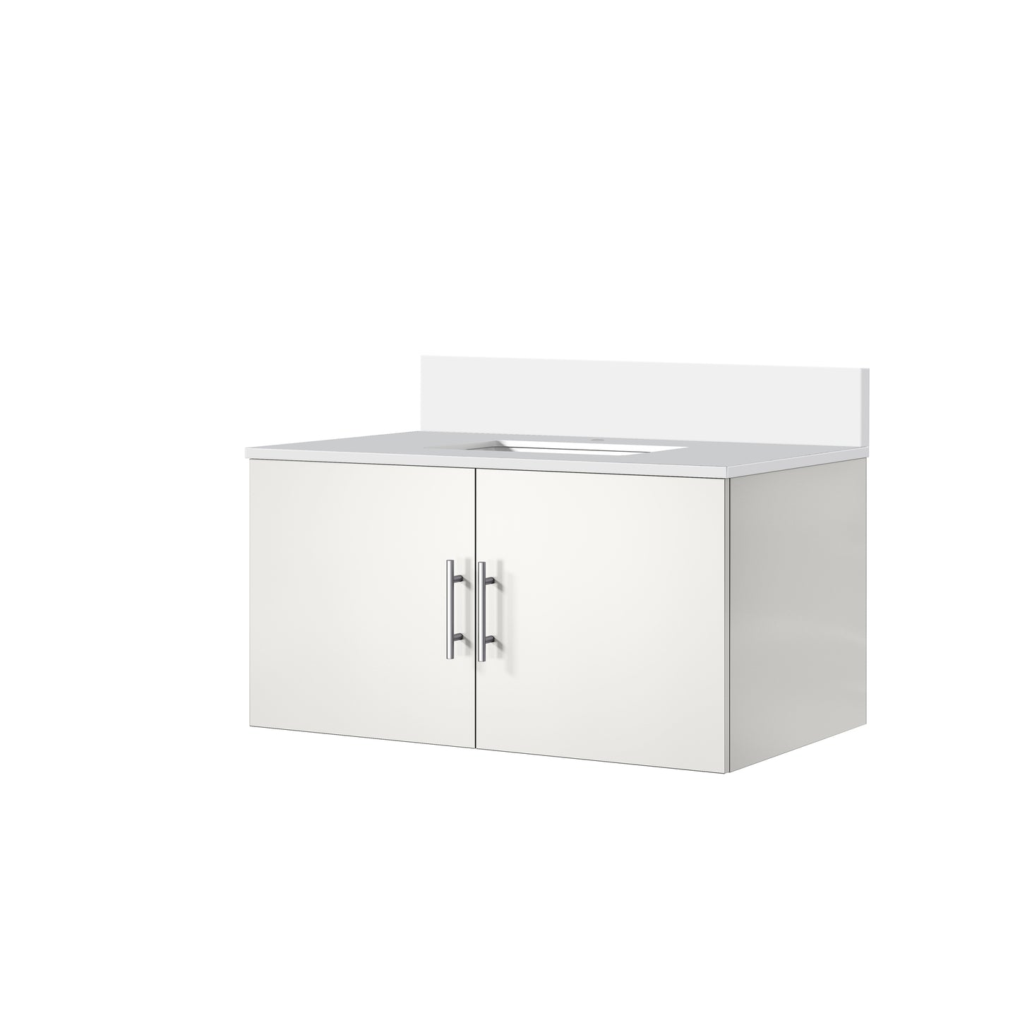Glossy White Bathroom Vanity with Quartz Top