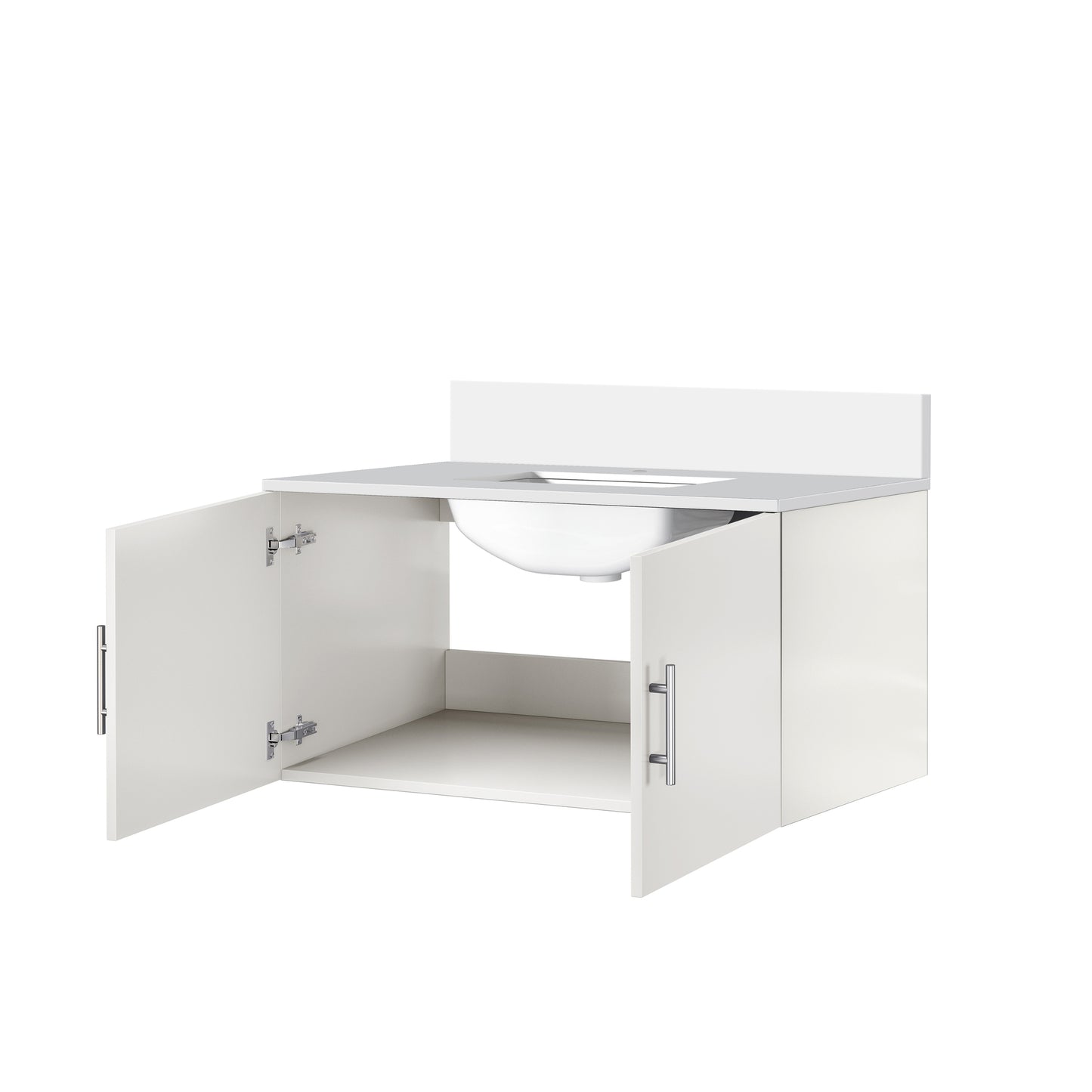 Glossy White Bathroom Vanity with Quartz Top