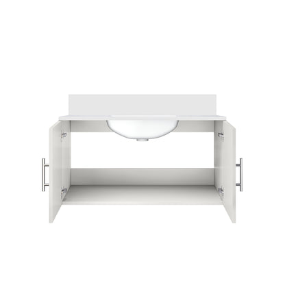 Glossy White Bathroom Vanity with Quartz Top