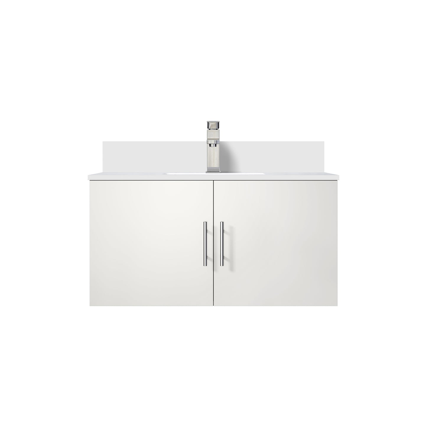 Glossy White Bathroom Vanity with Quartz Top & Faucet