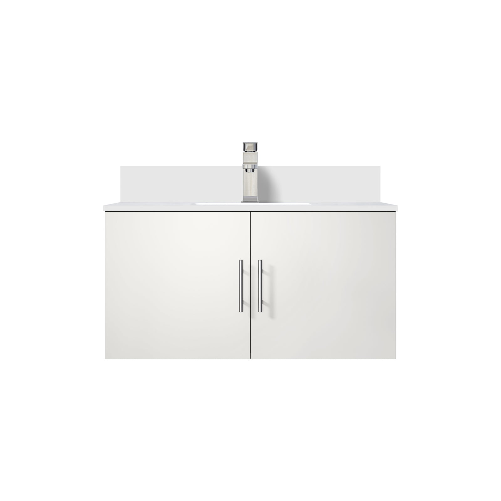 Glossy White Bathroom Vanity with Quartz Top & Faucet
