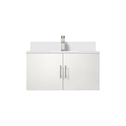 Glossy White Bathroom Vanity with Quartz Top & Faucet