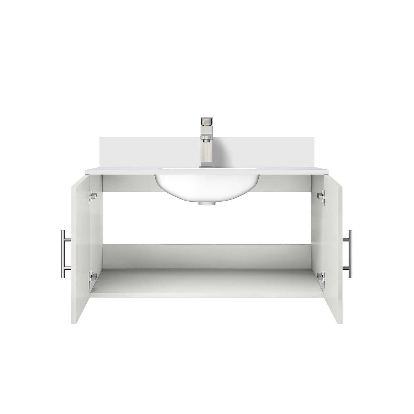 Glossy White Bathroom Vanity with Quartz Top & Faucet