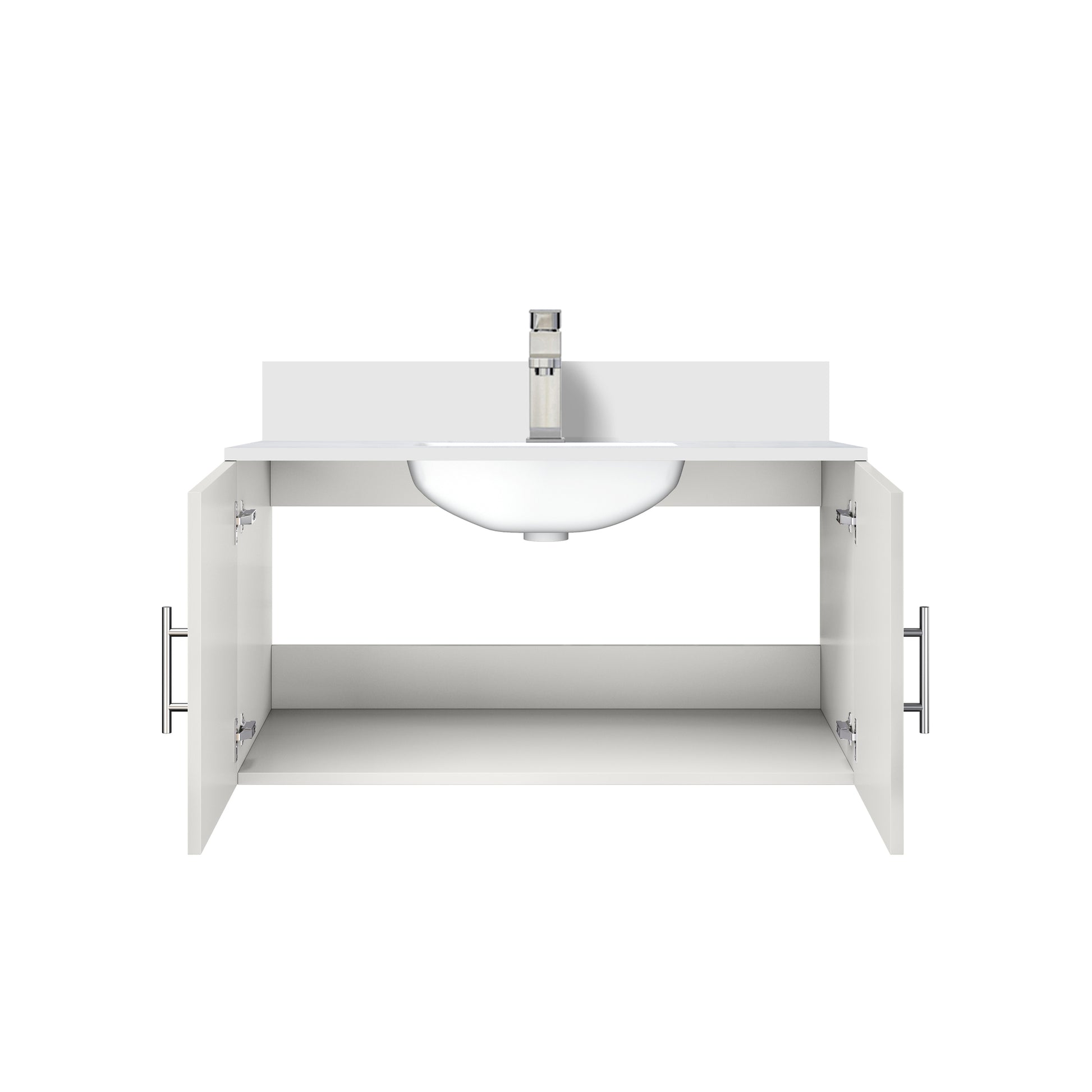 Glossy White Bathroom Vanity with Quartz Top & Faucet