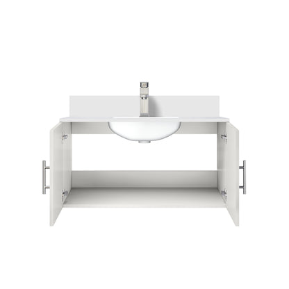 Glossy White Bathroom Vanity with Quartz Top & Faucet
