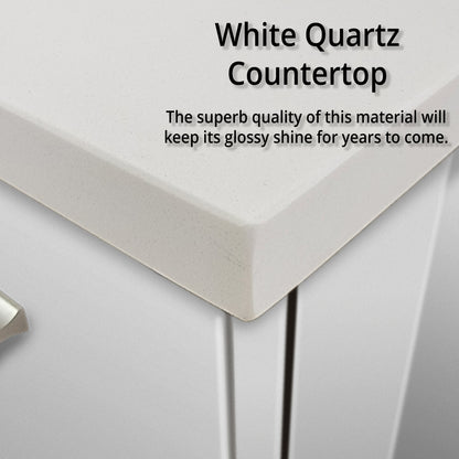 Glossy White Bathroom Vanity with Quartz Top & Faucet