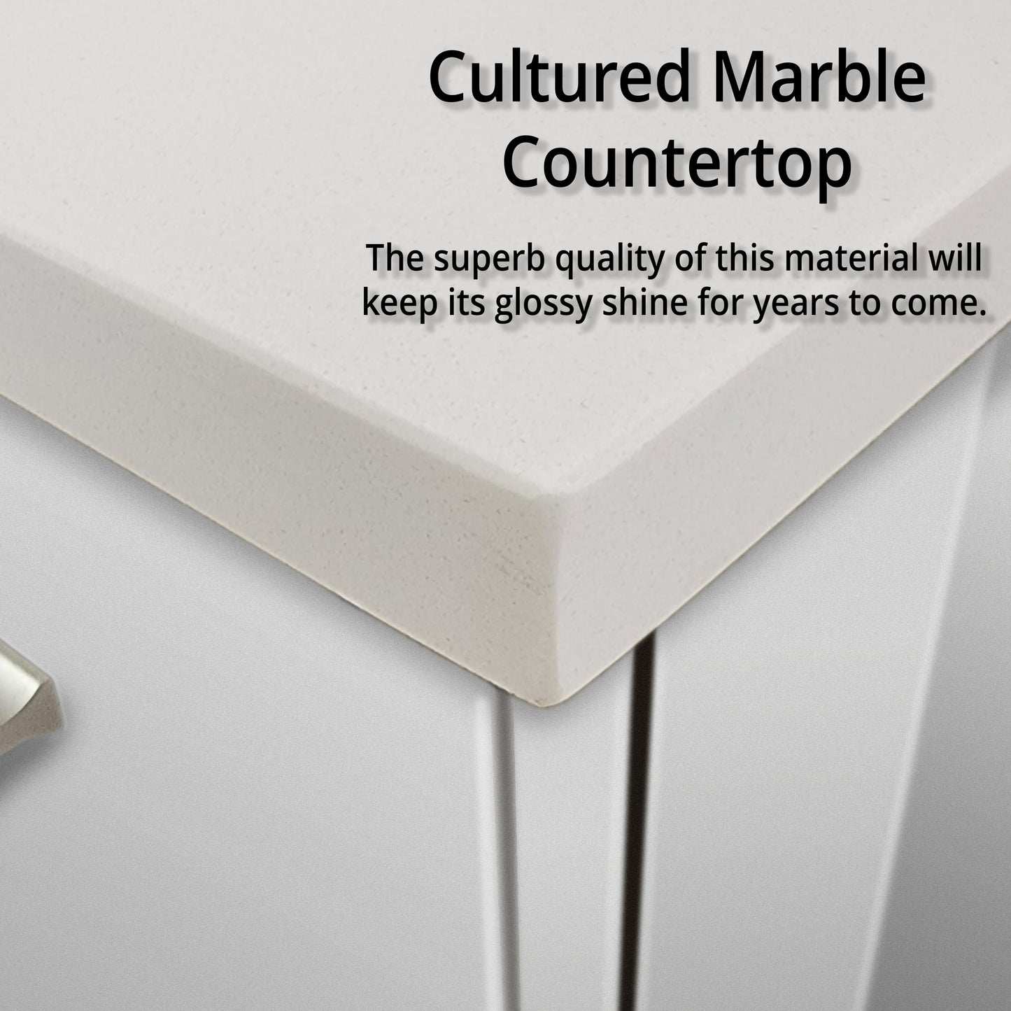 Glossy White Bathroom Vanity with Marble Top