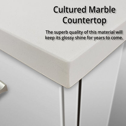 Glossy White Bathroom Vanity with Marble Top