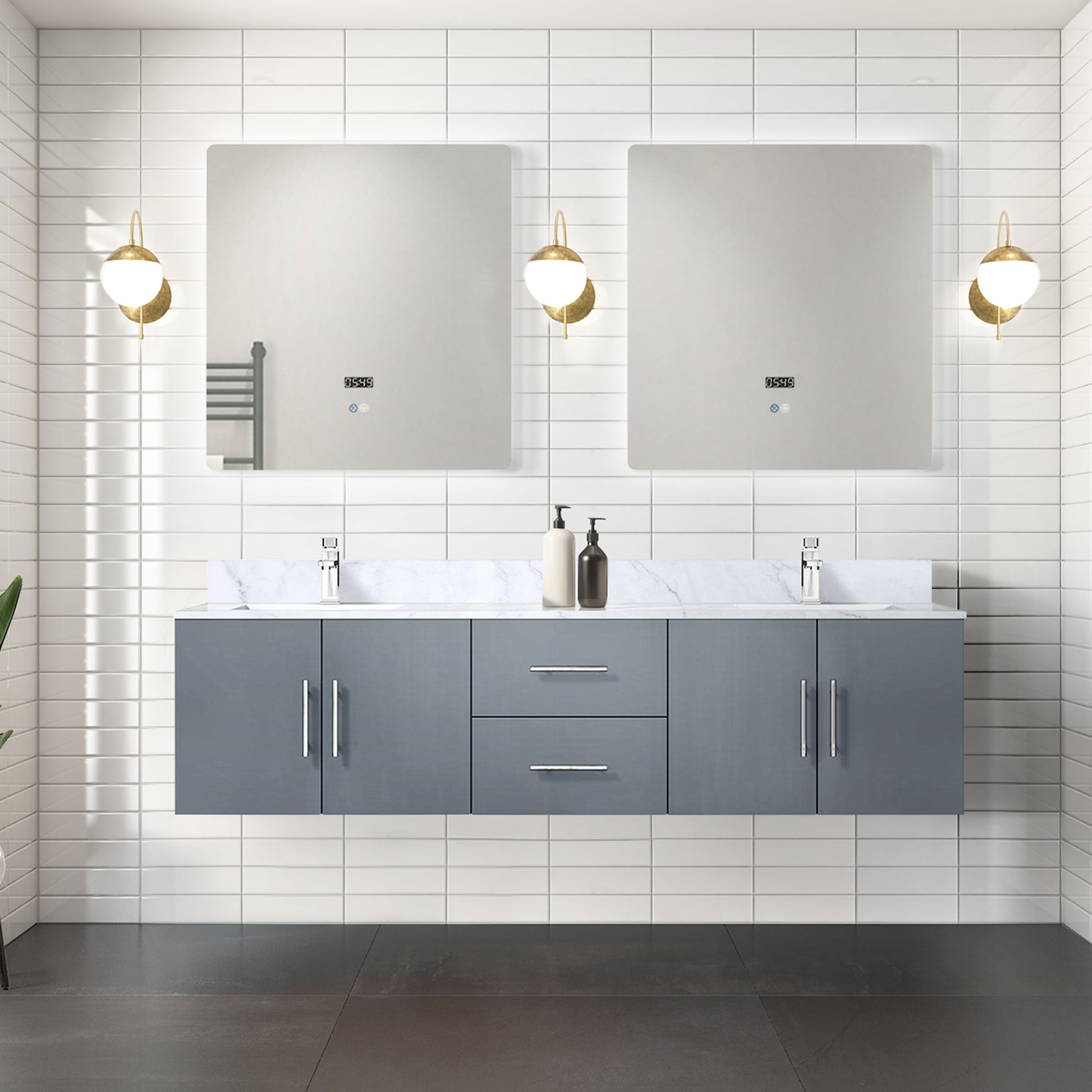 Dark Grey Bathroom Vanity with Marble Top & Faucet