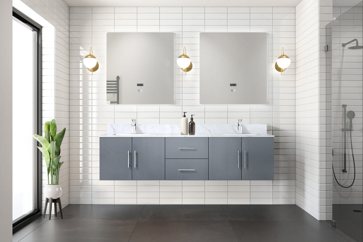 Dark Grey Bathroom Vanity with Marble Top & Faucet