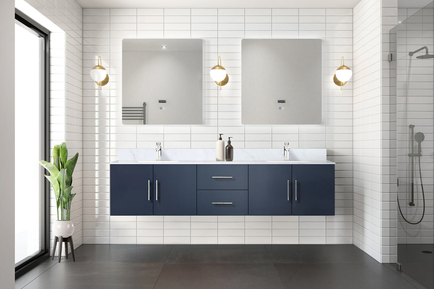 Navy Blue Double Bathroom Vanity with Marble Top