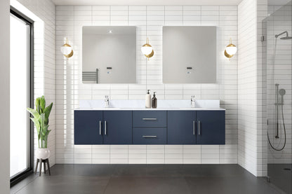 Navy Blue Double Bathroom Vanity with Marble Top