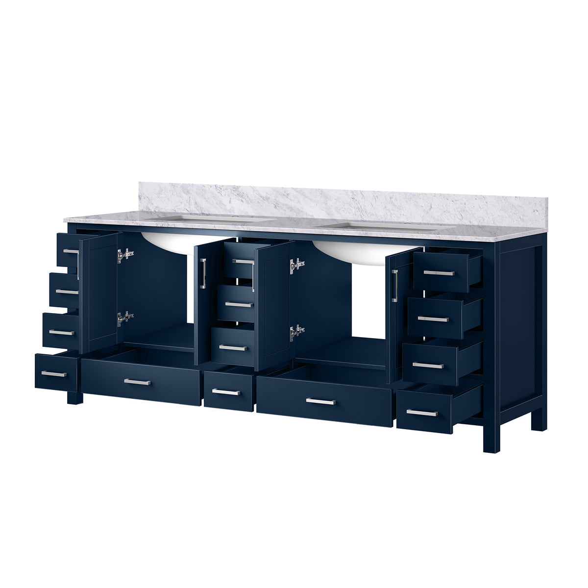 Navy Blue Double Bath Vanity - 84" W with Marble Top Storage