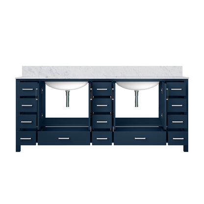 Navy Blue Double Bath Vanity - 84" W with Marble Top Storage