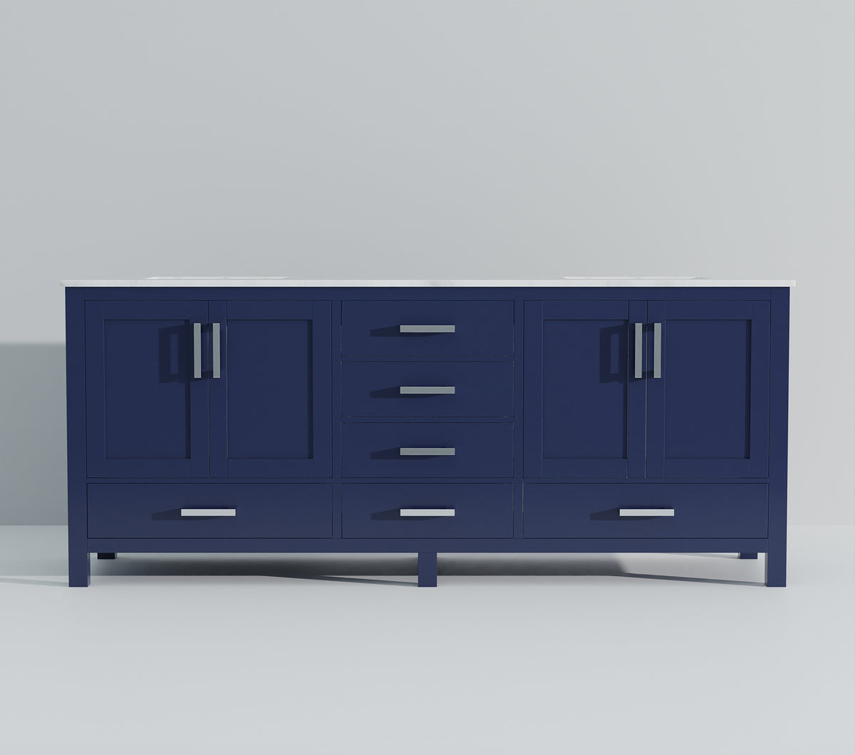 Navy Blue Double Bath Vanity - 84" W with Marble Top Storage
