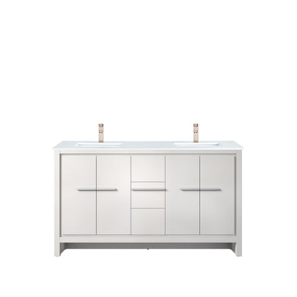 White Double Bathroom Vanity with Marble Top and Rose Gold Faucet for Renovation