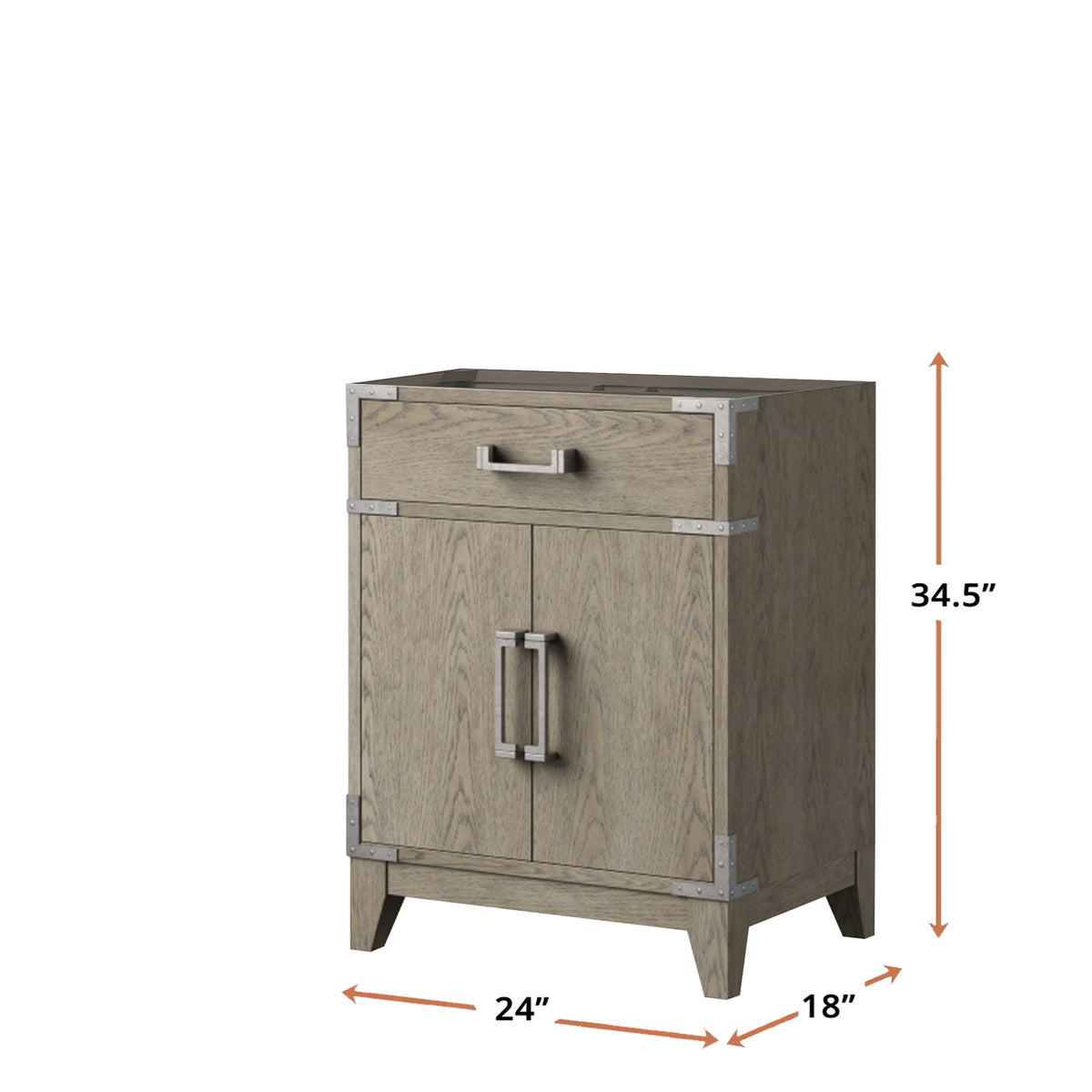 Grey Oak Single Bath Vanity - 24 Inch Wide Storage Cabinet