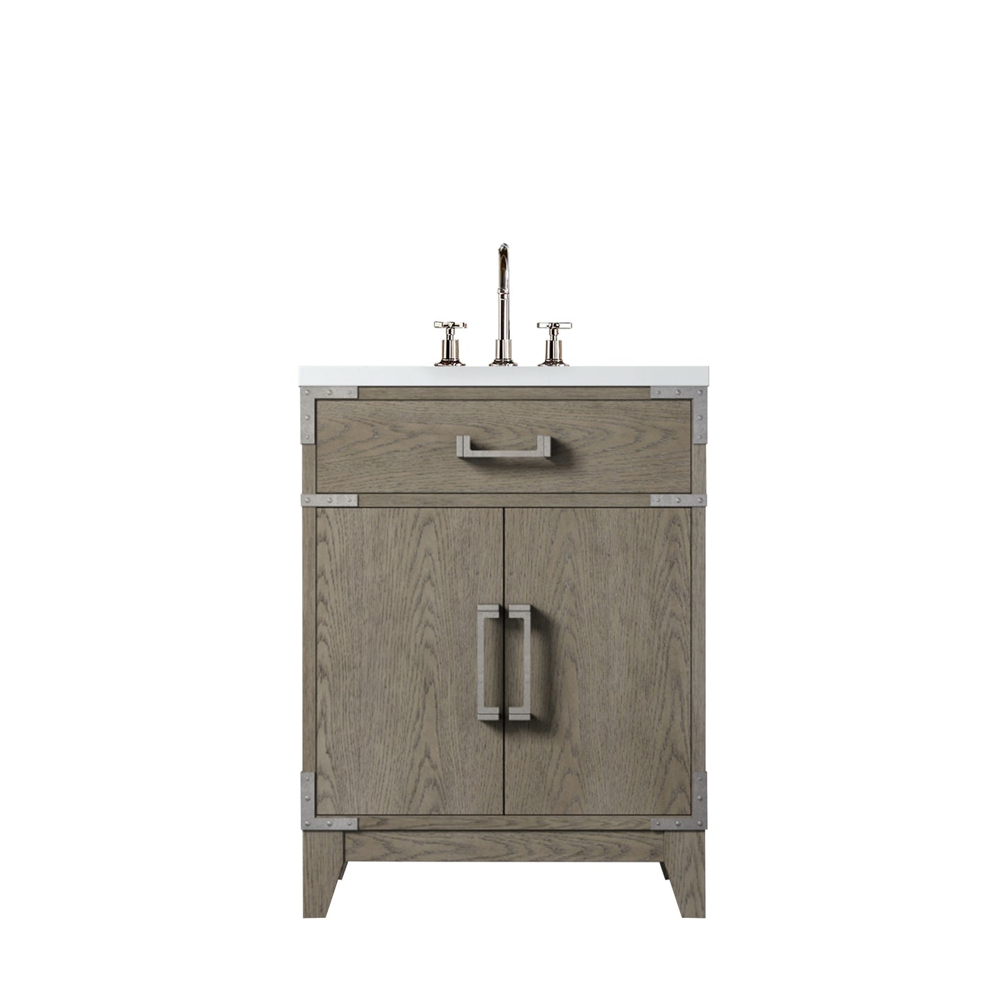 Grey Wood Bathroom Vanity with Acrylic Top and Faucet Set for Renovation